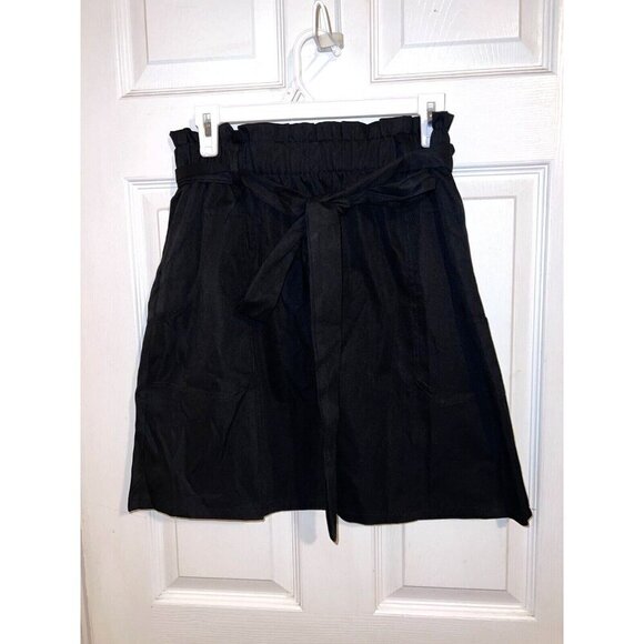 NWT KANCY KOLE High Waist A-Line Paperbag Waist Skirt with Pockets Black Sz L - Picture 2 of 13